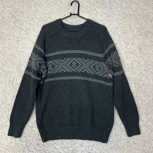 Eddie Bauer Sweater Mens Large Gray Knit Grandpa Dad Crew Neck Casual Wool Blend - Picture 1 of 7